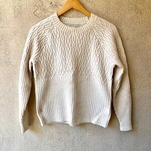 Loft Cable Knit Crew Neck Sweater Cream Size S